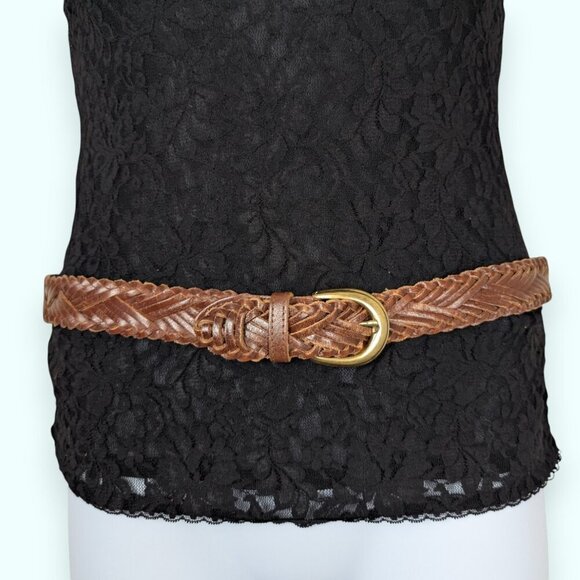 Vintage Woven Brown Leather Belt - Picture 5 of 5